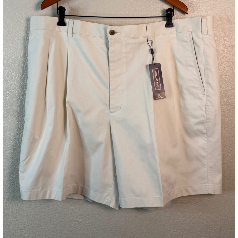 Nordstrom Mens 44 Shorts Beige Smartcare Pleated Supima Cotton Wrinkle Free NEW
